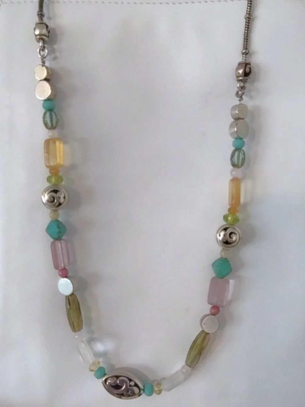 Brighton Bardbados Nuvola pastel stone silvertone scroll necklace EUC